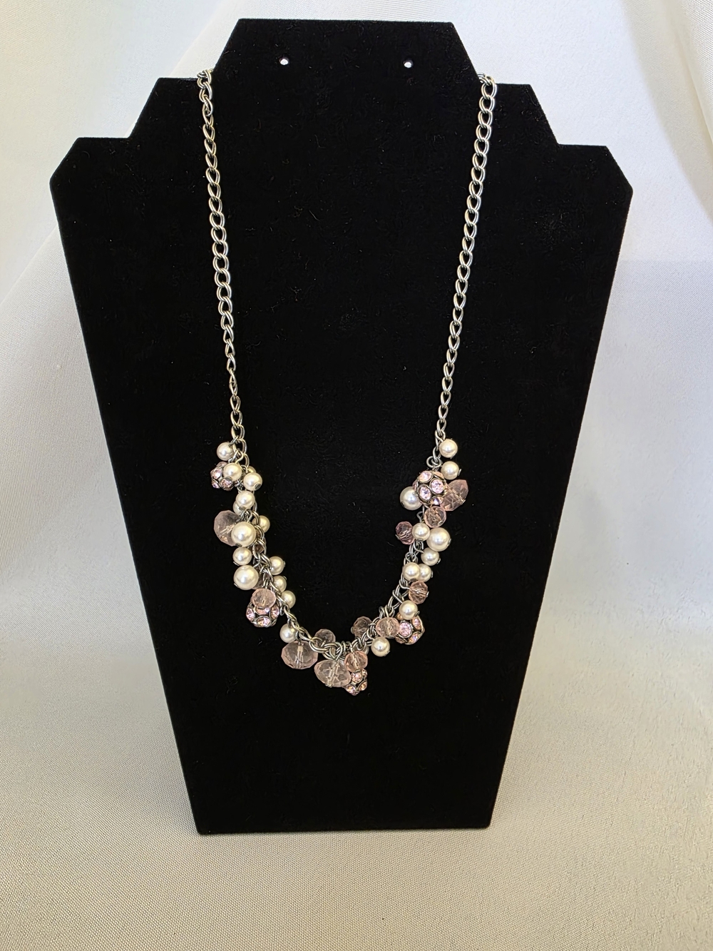 Pearl & Pink Crystal Cluster Statement Necklace